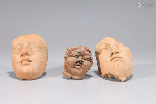 Group of Three Antique Indian Terra Cotta Heads