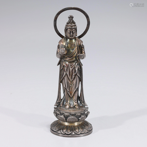 Japanese Meiji Period Silver Standing Figure of Kannon