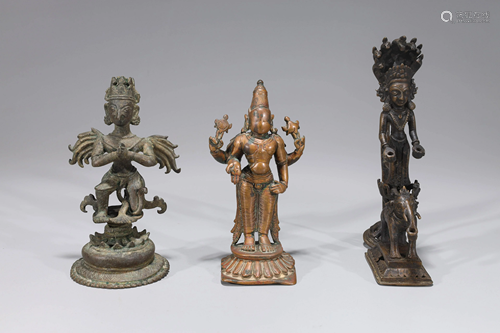 Group of Three Antique Indian Figures