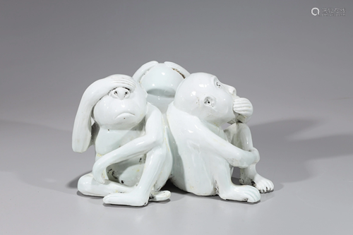 Chinese White Glazed Porcelain Monkey Grouping