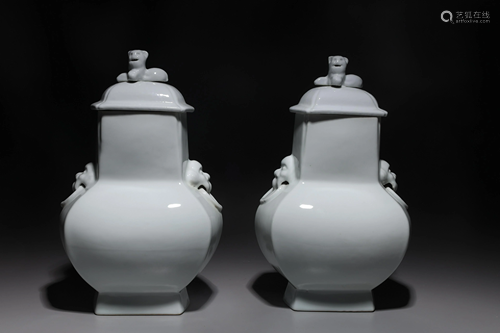 Pair of Chinese White Glazed Porcelain Vases