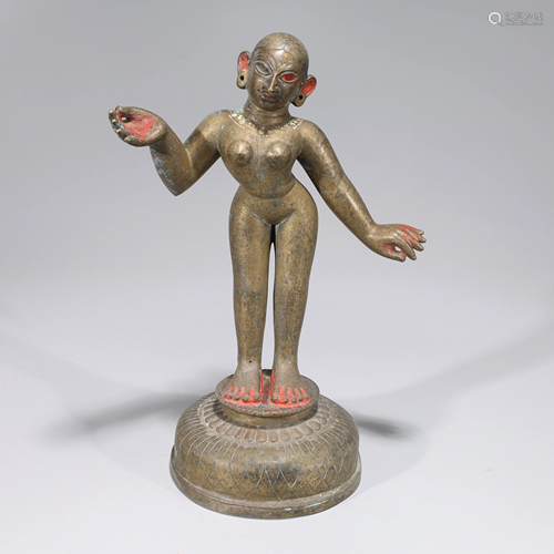 Antique Indian Enameled Bronze Figure