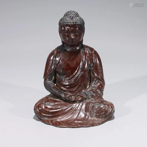 Antique Japanese Lacquered Wood Seated Buddha