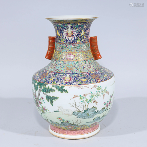 Large Chinese Famille Rose Enameled Porcelain Vase