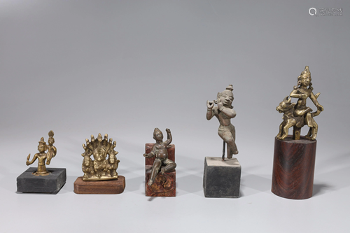 Group of Five Antique Indian Mounted Figures