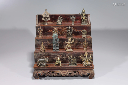 Large Grouping of Antique Indian Figures with Stand