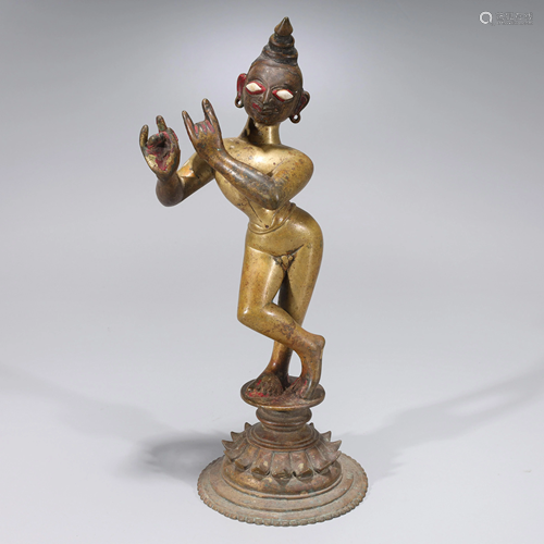 Antique Indian Gilt Copper Alloy Standing Figure of