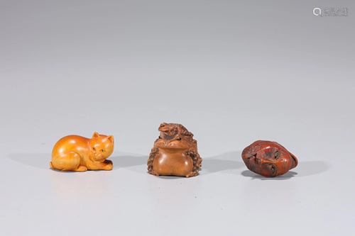 Three Japanese Carved Wood Netsuke