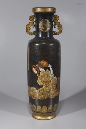 Tall Chinese Porcelain Imitating Lacquer Vase