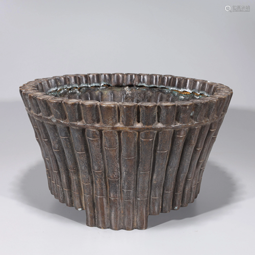 Chinese Bronze Bamboo Form Planter