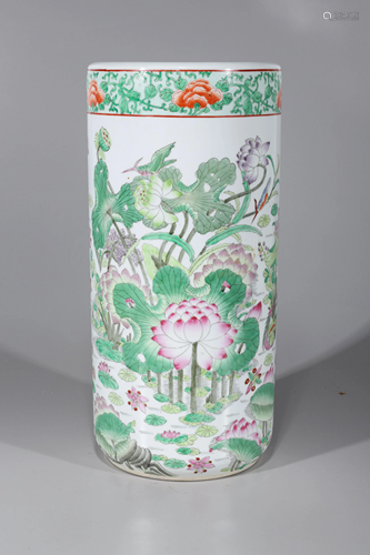 Chinese Famille Rose Enameled Porcelain Umbrella Stand