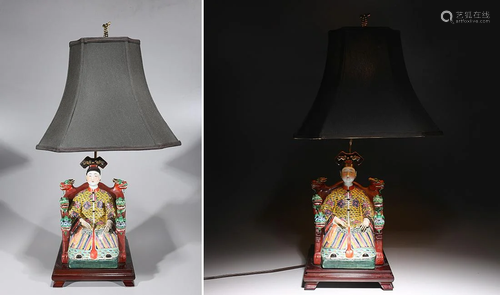 Pair of Chinese Enameled Porcelain Emperor & Empress