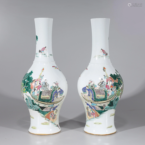 Pair of Chinese Famille Rose Enameled Porcelain Vases