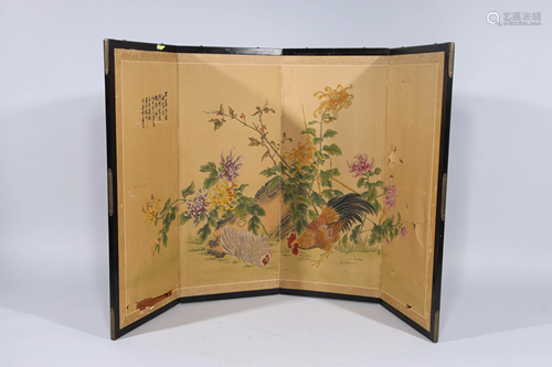 Chinese Painted Four Panel Screen