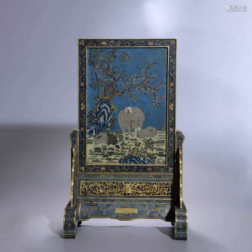  CLOISONNE ENAMEL THREE-RAM TABLE SCREEN