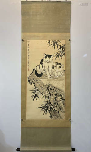 XU BEIHONG, CATS PAINTING PAPER SCROLL