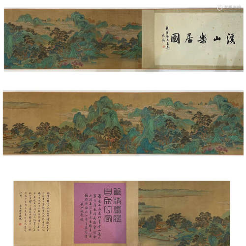 QIU YING, LANDSCAPE SILK PAINTING HAND SCROLL