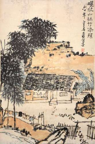 PAN TIANSHOU, PAVILION PAINTING PAPER SCROLL