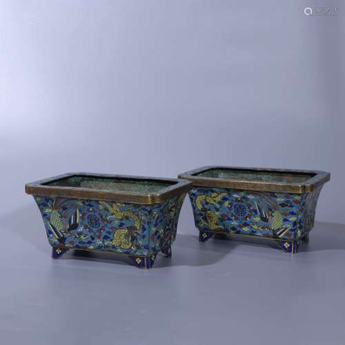  PAIR OF CLOISONNE ENAMEL DRAGON AND PHOENIX JARDINIERES