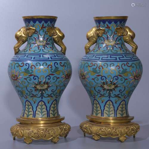  PAIR OF CLOISONNE ENAMEL WALL VASES