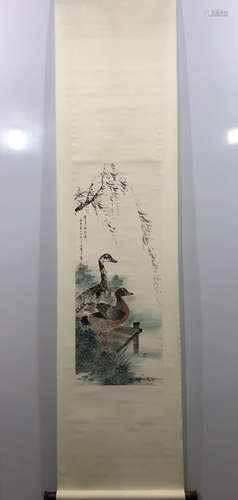 HUANG JUNBI, DUCKS PAINTING PAPER SCROLL