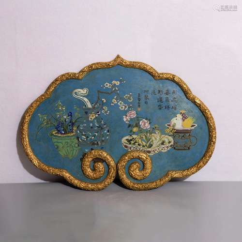  CLOISONNE ENAMEL ANCIENT OBJECTS HANGING PLAQUE