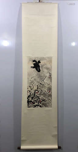 SUN QIFENG, FLOWER AND BIRDS PAINTING PAPER SCROLL