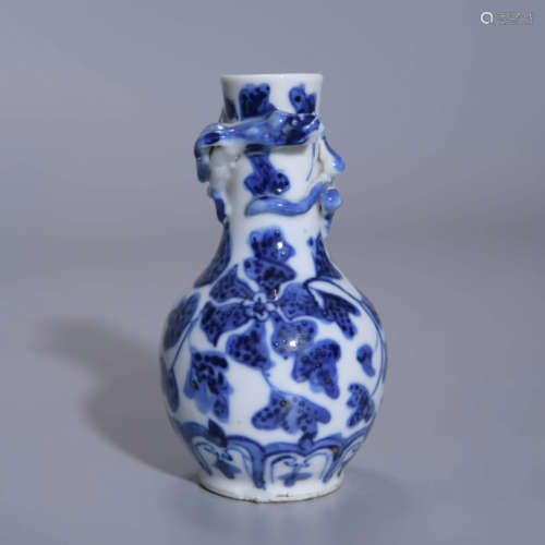 BLUE AND WHITE FLOWER APPLIQUE-DECORATED VASE