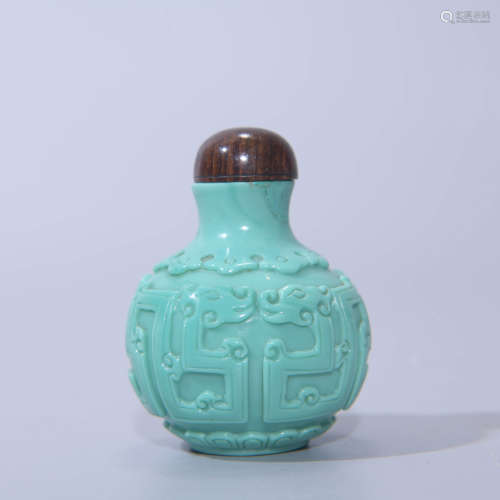 TURQUOISE GLASS DRAGON SNUFF BOTTLE