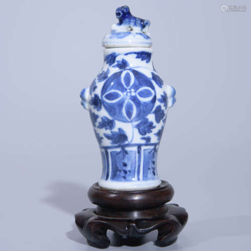 BLUE AND WHITE VASE AND COVER