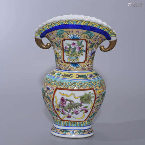  ENAMELED FLOWER ZUN VASE