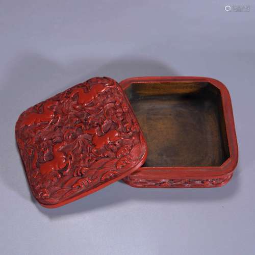  CARVED CINNABAR LACQUER SEAHORSE BOX AND COVER