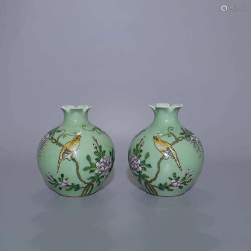  ENAMELED POMEGRANATE ZUN VASES