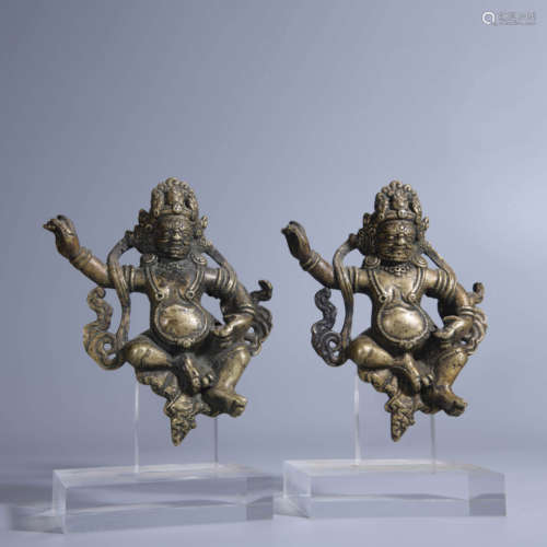  PAIR OF GILT-BRONZE FIGURES OF VAJRAHAVA