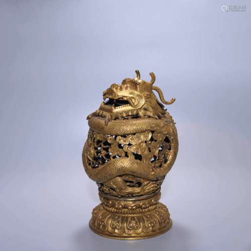  GILT BRONZE TWISTING DRAGON INCENSE BURNER