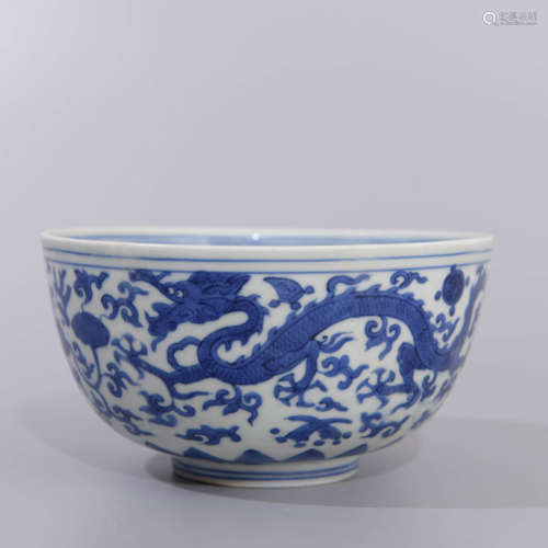 BLUE AND WHITE DRAGON BOWL