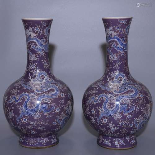  EGGPLANT-PURPLE GLAZE GLOBULAR VASES