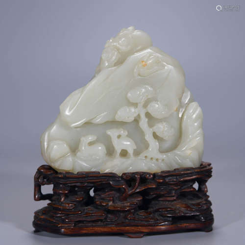 WHITE JADE DEER AND CRANE BOULDER