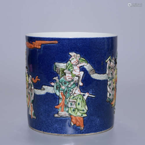 BLUE GROUND WUCAI EIGHT IMMORTALS BRUSH POT