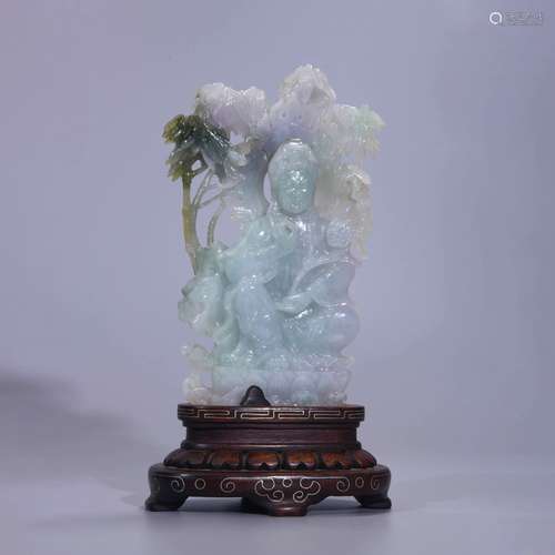 MOTTLED JADEITE RUYI AND GUANYIN BOULDER