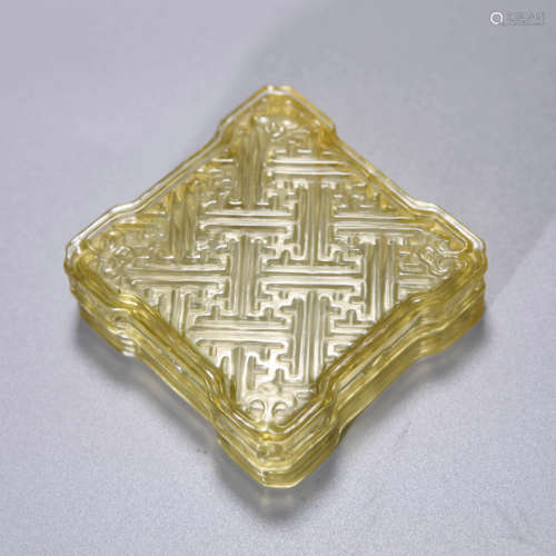  YELLOW GLASS SQUARED BOX AND COVER