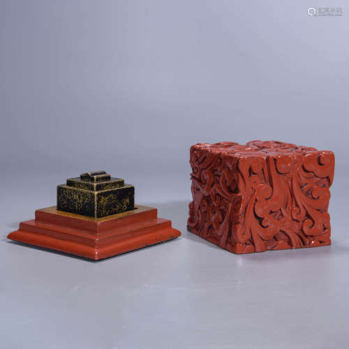 BRONZE SEAL AND CINNABAR LACQUER BOX