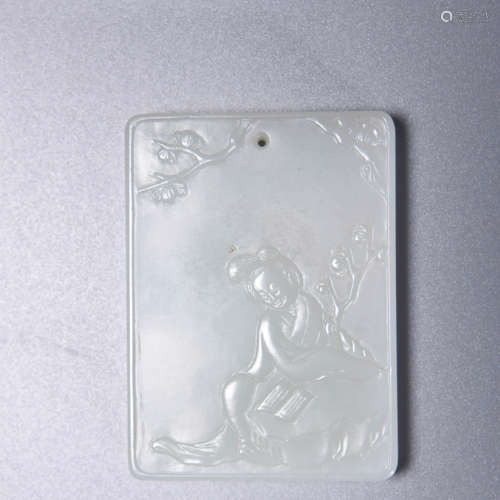  WHITE JADE LADY PLAQUE PENDANT