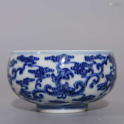 BLUE AND WHITE DRAGON AND GRASS BOWL