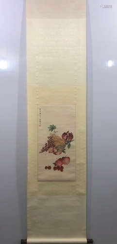 YU ZHIZHEN, FRUITS AND VEGETABLE PAINTING PAPER SCROLL