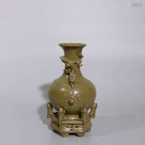 TEA-DUST GLAZE DRAGON VASE WITH STAND