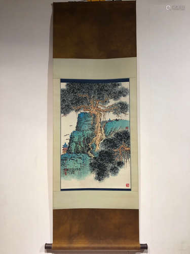 QIAN SONGYAN, LANDSCAPE PAINTING PAPER SCROLL