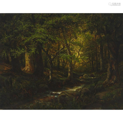 Hans Hartmann (1845-1898), WOODLANDS AND STREAM, 1887,