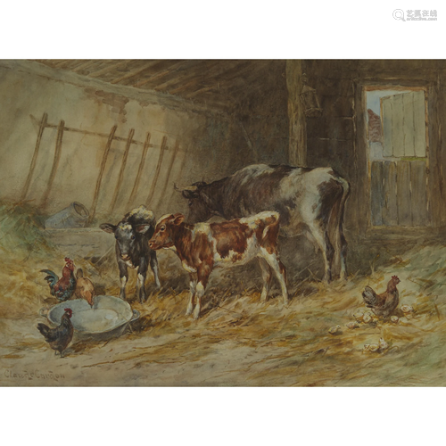 Claude Cardon (1864-1937), CALVES ALONGSIDE MOTHER AND