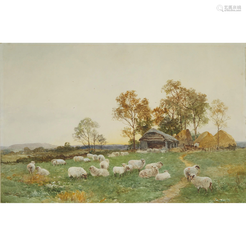 David Bates (1840-1921), SHEPHERD AND FLOCK, ECKINGTON